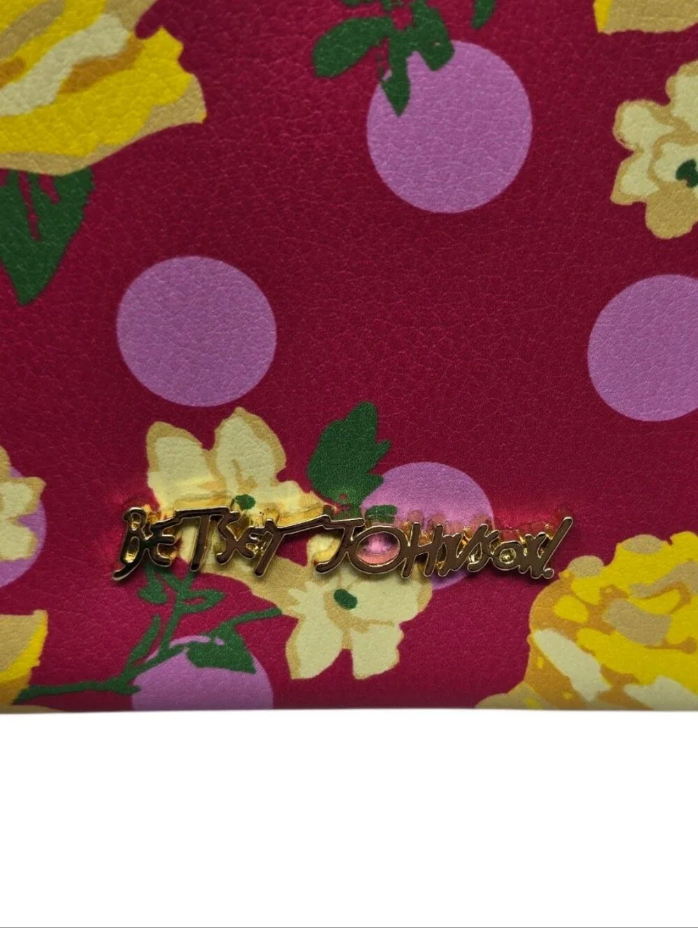 NEW Betsey Johnson Faux Leather Floral Clutch Wristlet Pouch Pink Gold